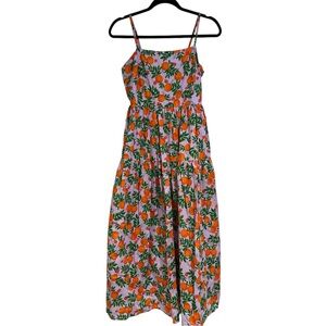 J. Crew Orange and Green Floral Midi Dress